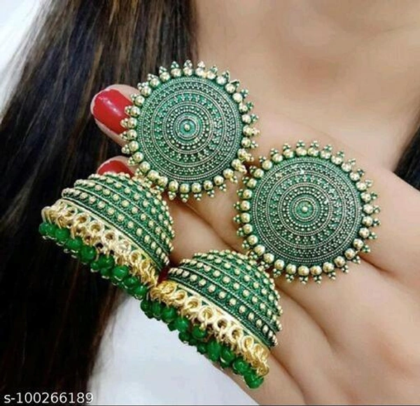 Twinkling Beautiful Kundan Jhumka For Girls and women. (Green Color) - Green, Free Size