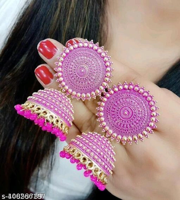 Twinkling Beautiful Kundan Jhumka For Girls and women. (Green Color) - Pink, Free Size