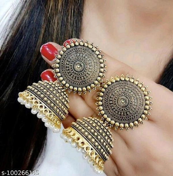Twinkling Beautiful Kundan Jhumka For Girls and women. (Green Color) - Gold Black, Free Size