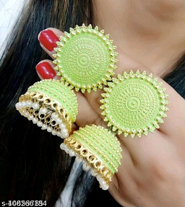Twinkling Beautiful Kundan Jhumka For Girls and women. (Green Color) - Parrot Green, Free Size