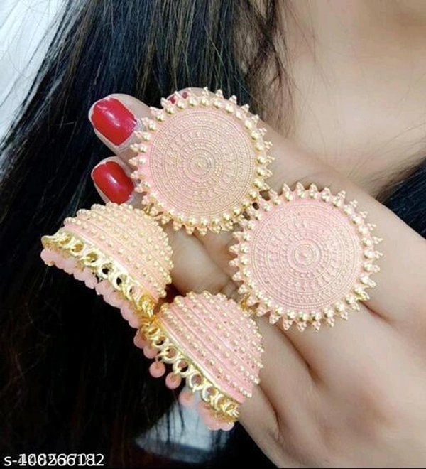 Twinkling Beautiful Kundan Jhumka For Girls and women. (Green Color) - Peach Colour, Free Size