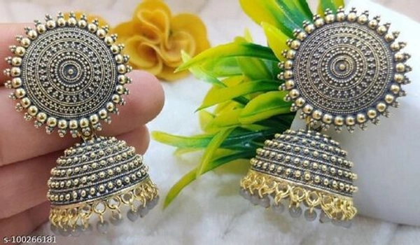Twinkling Beautiful Kundan Jhumka For Girls and women. (Green Color) - Grey Colour, Free Size