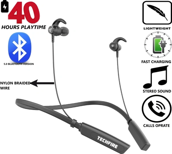 Fire 500v2 Neckband hi-bass Wireless Bluetooth headphone Bluetooth Headset - Black