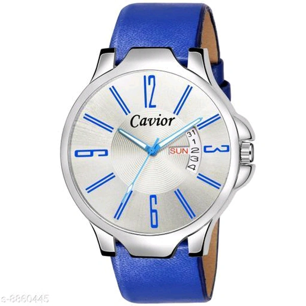 Mens Silver Day Date Analog Watch - Blue