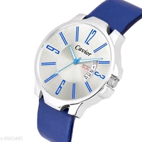 Mens Silver Day Date Analog Watch - Blue