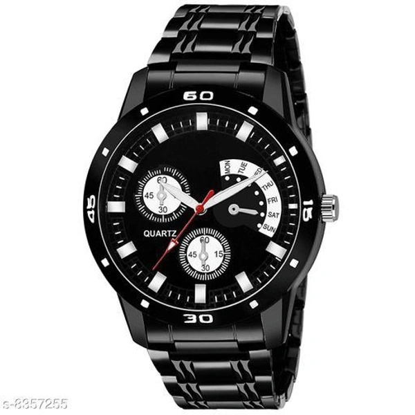 Classy Men Sliver Stainless Steel Analog Watch - Black, Free Size
