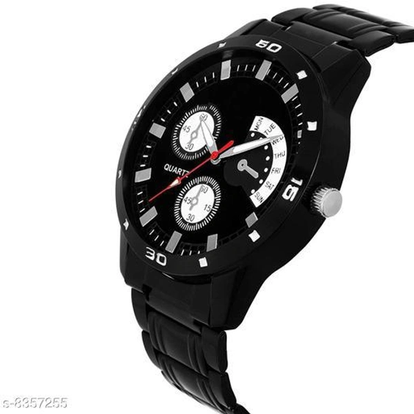Classy Men Sliver Stainless Steel Analog Watch - Black, Free Size