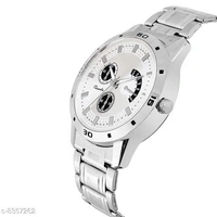 Classy Men Sliver Stainless Steel Analog Watch - White, Free Size
