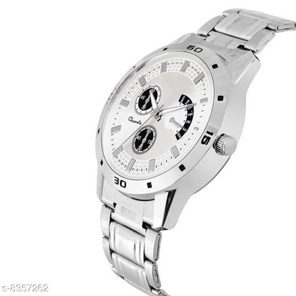 Classy Men Sliver Stainless Steel Analog Watch - White, Free Size
