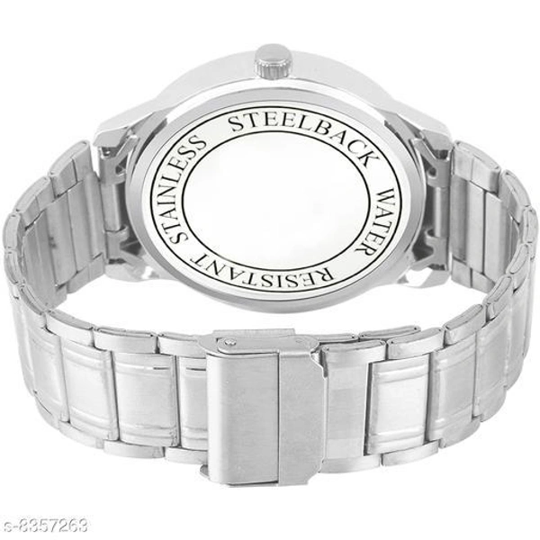 Classy Men Sliver Stainless Steel Analog Watch - White, Free Size