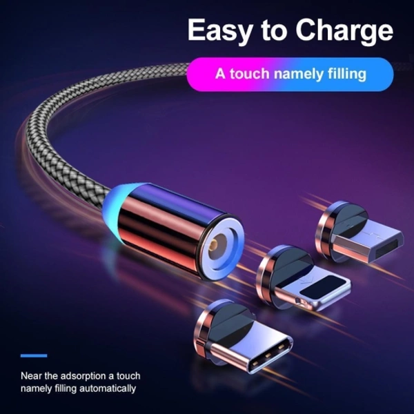 Tezos Magnetic Nylon Braided 3 in 1, Micro USB, Lightning 1.5 m USB Type C Cable