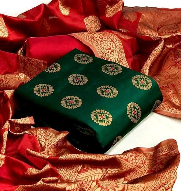 Women's Green Floral Zari Suits & Dress Materials - Un Stitched