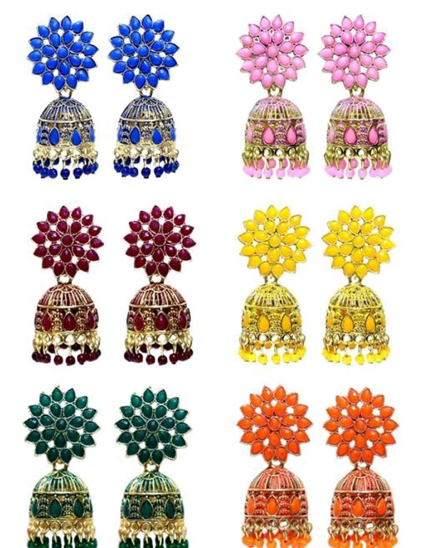 SHASTA SHOPPING Flower Pattern Premium Quality Jumka Combo For Girls and Woman Set of 6 Pairs - Free Size