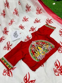 shastashopping Durga puja special embroidery saree  - White