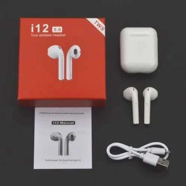 Red I12 TWS wireless earphones wireless earphones wireless Bluetooth Headset - White