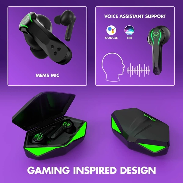 Wings Phantom Gaming TWS with 50ms Low Latency Bluetooth 5.3 Headset Bluetooth Gaming Headset - Black