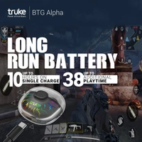 truke BTG Alpha Gaming TWS, 38H Playtime, 7RGB LEDs, AAC codec, Instant Pairing Bluetooth Headset - Black