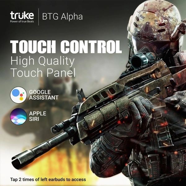 truke BTG Alpha Gaming TWS, 38H Playtime, 7RGB LEDs, AAC codec, Instant Pairing Bluetooth Headset - Black