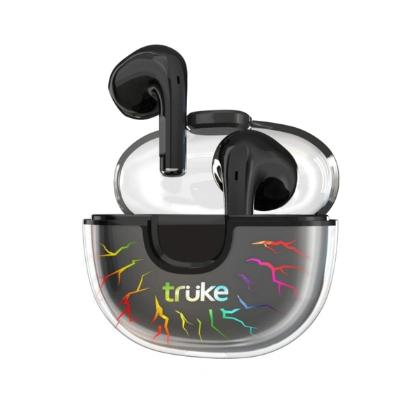 truke BTG Alpha Gaming TWS, 38H Playtime, 7RGB LEDs, AAC codec, Instant Pairing Bluetooth Headset - Black