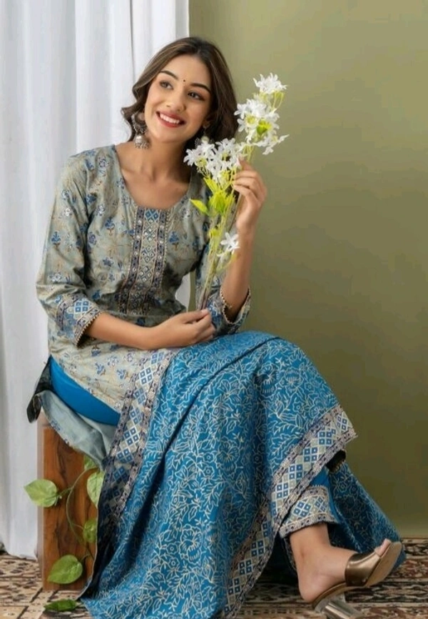 Printed Kurti Set With Dupatta And Pant - XL, L, M, XXL