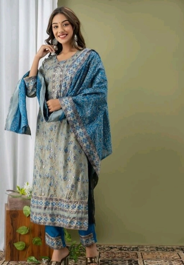 Printed Kurti Set With Dupatta And Pant - XL, L, M, XXL