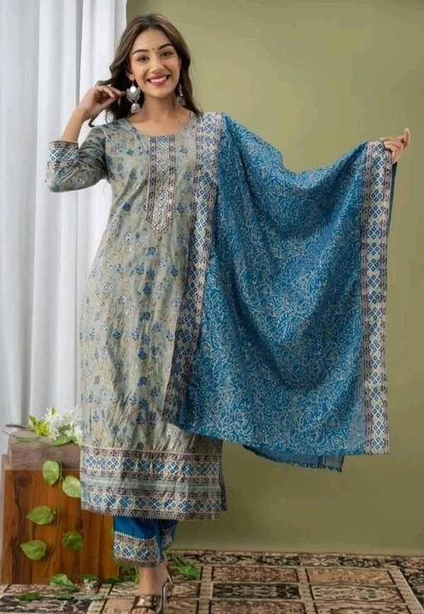 Printed Kurti Set With Dupatta And Pant - XL, L, M, XXL