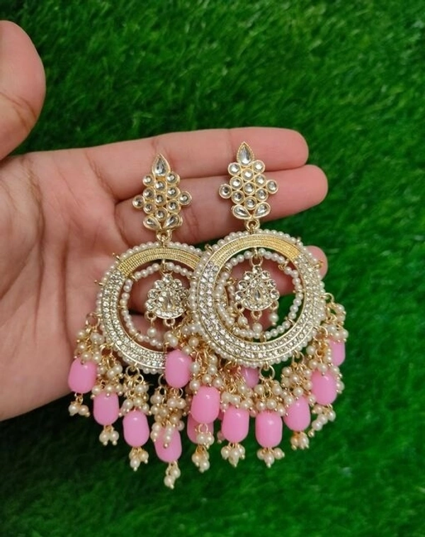 Beautiful Princess Pearls Earrings (Pink) Jhumkas  - Adjustable 