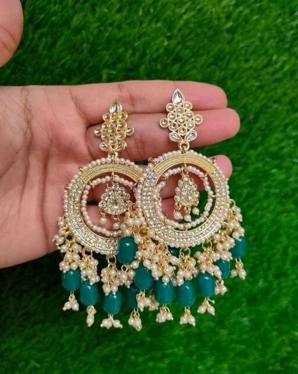 Beautiful Princess Pearl's Earrings ( Green ) Jhumkas  - Adjustable 