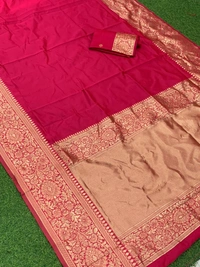Handwoven moonga tussar silk kadhwa banarsi saree - free