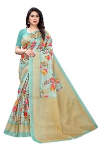 Printed  Daily Wear Khadi  Silk Sarees  - free