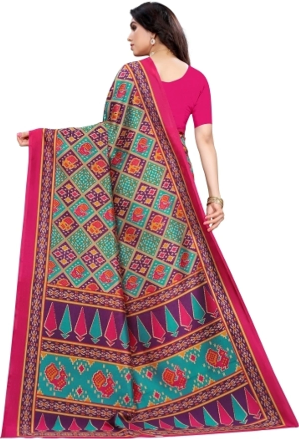 Flora Print , GEOMETRIC print Kanjivaram Art Silk(pink )   - free Size 