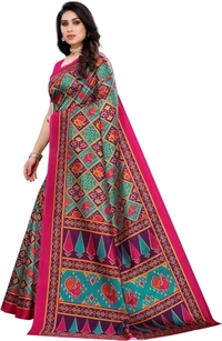 Flora Print , GEOMETRIC print Kanjivaram Art Silk(pink )   - free Size 