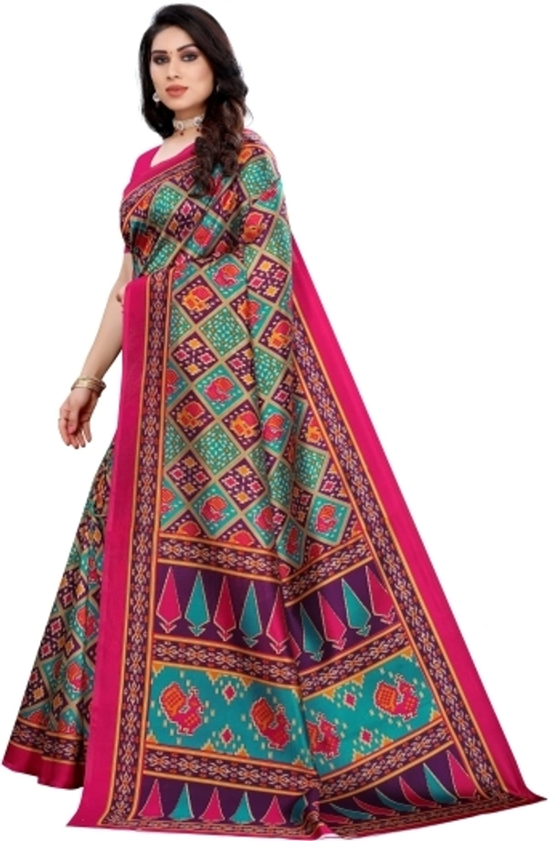 Flora Print , GEOMETRIC print Kanjivaram Art Silk(pink )   - free Size 