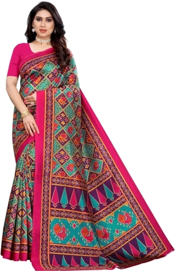 Flora Print , GEOMETRIC print Kanjivaram Art Silk(pink )   - free Size 