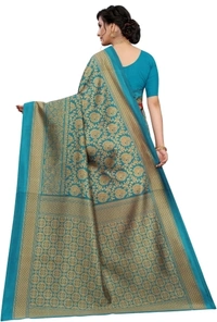 Printed Ikkata Maysor Silk Sarees (Blue , Creame )  - Free Size 