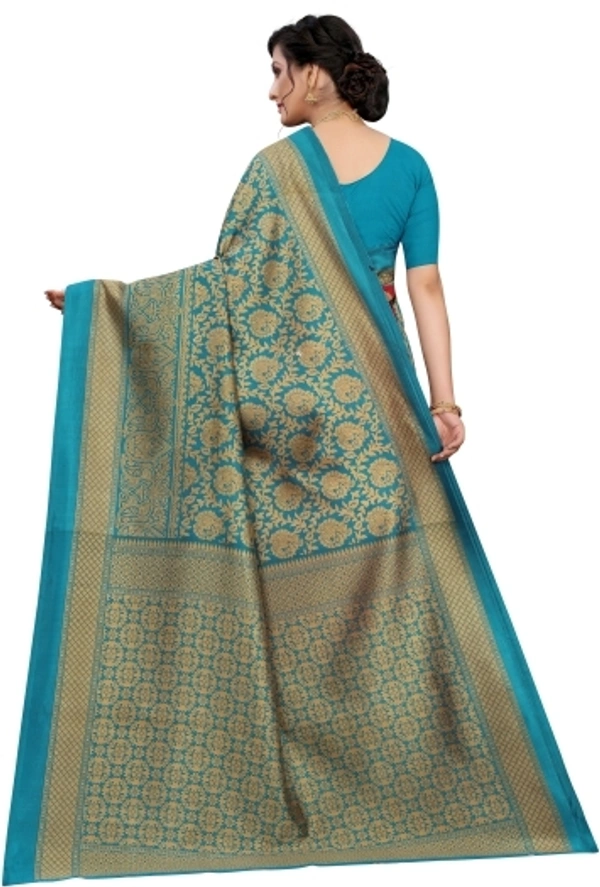 Printed Ikkata Maysor Silk Sarees (Blue , Creame )  - Free Size 