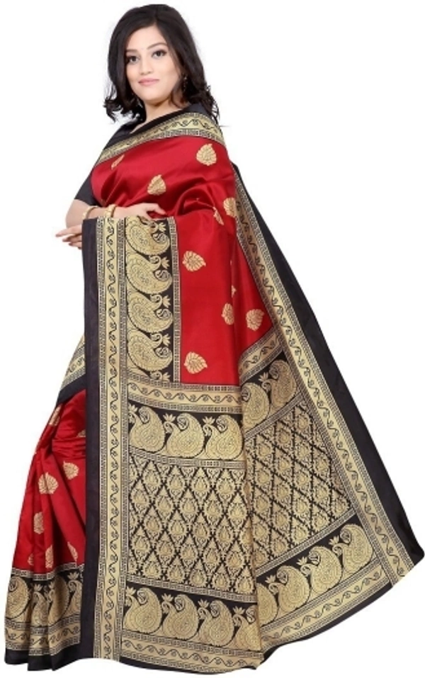 Fashionable  Printed Silk Sarees(Maroon) - Free Size 