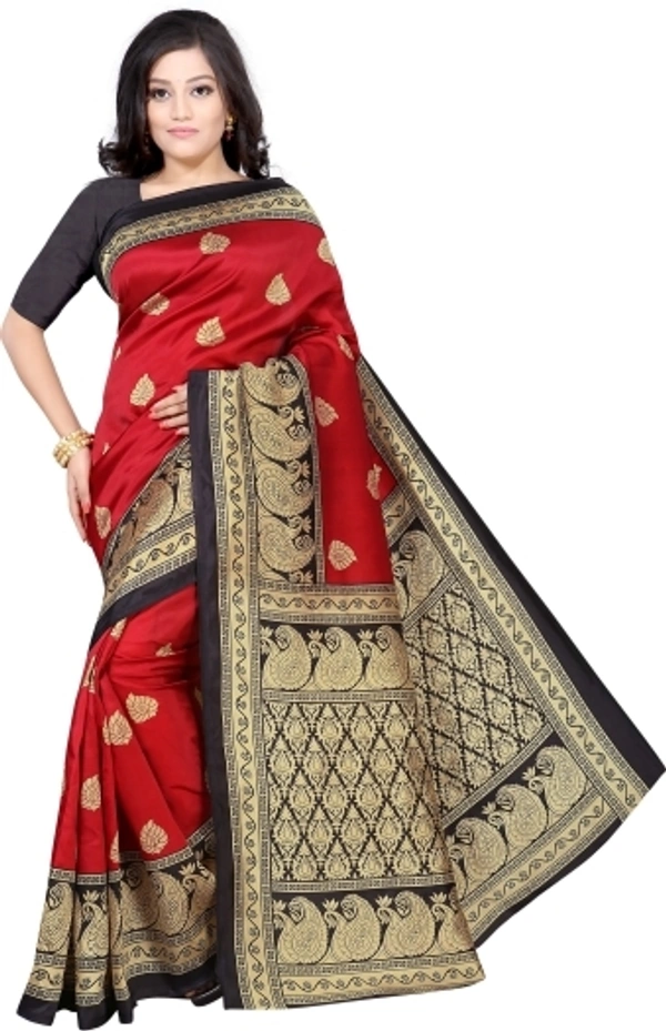 Fashionable  Printed Silk Sarees(Maroon) - Free Size 