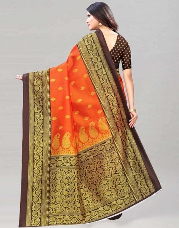 Kanjivaram Cotton Silk Saree (Orange And Brown )  - Free size