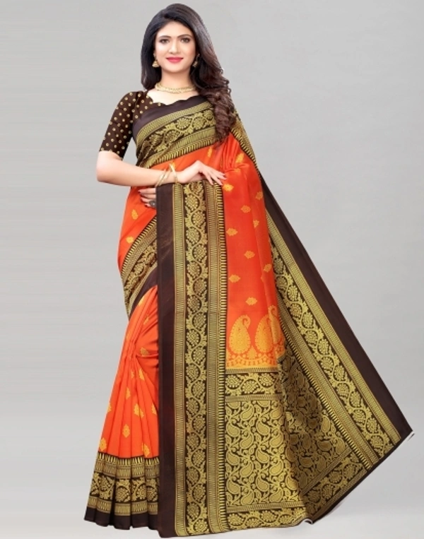 Kanjivaram Cotton Silk Saree (Orange And Brown )  - Free size