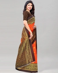 Kanjivaram Cotton Silk Saree (Orange And Brown )  - Free size