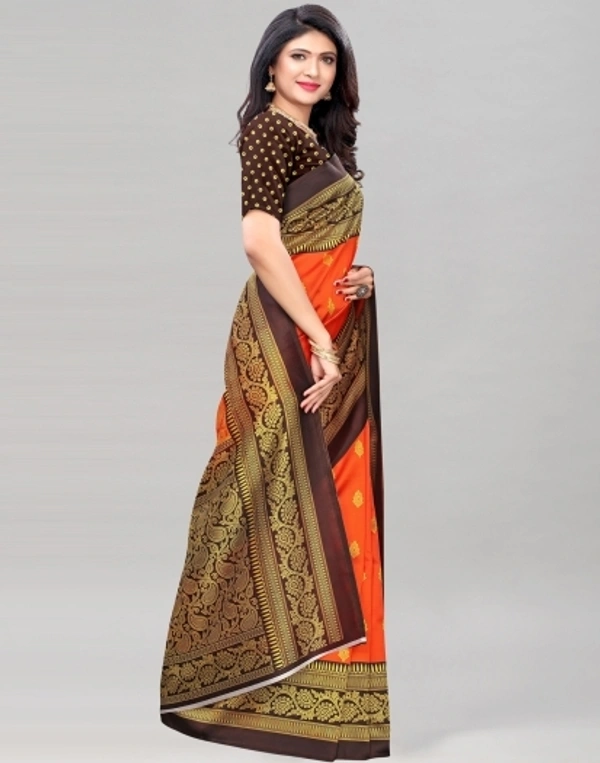 Kanjivaram Cotton Silk Saree (Orange And Brown )  - Free size