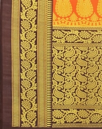 Kanjivaram Cotton Silk Saree (Orange And Brown )  - Free size