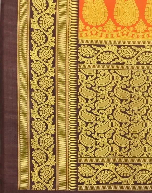 Kanjivaram Cotton Silk Saree (Orange And Brown )  - Free size