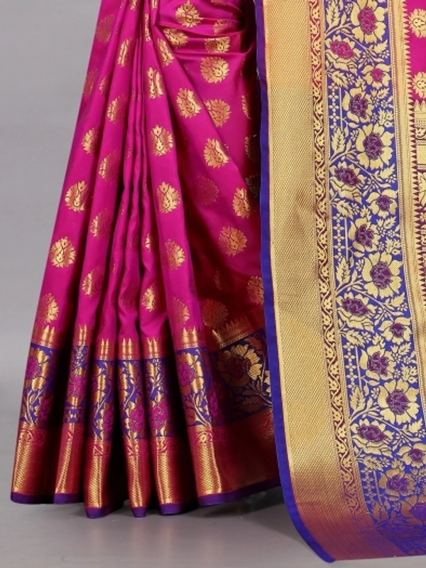 Self Design Kanjivaram Pure Silk, Saree (Pink )  - Free Size 