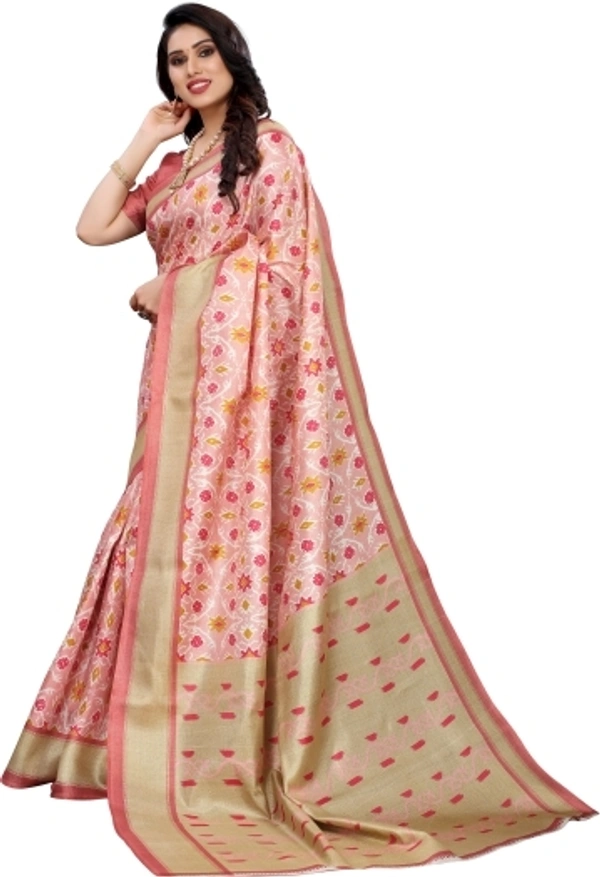 Printed Fashion Khadi Silk Saree - Free Size 