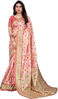 Printed Fashion Khadi Silk Saree - Free Size 