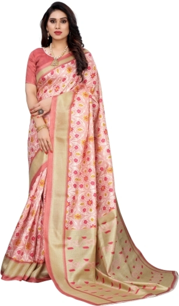 Printed Fashion Khadi Silk Saree - Free Size 