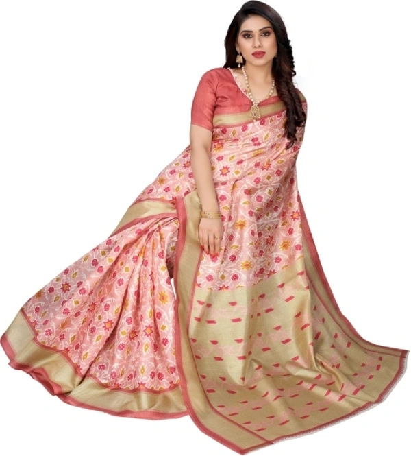 Printed Fashion Khadi Silk Saree - Free Size 