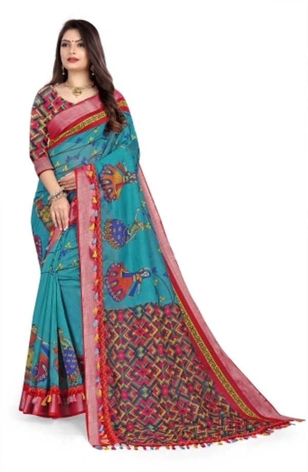 Embroidery Cotton Blend Sarees  - Free Size 